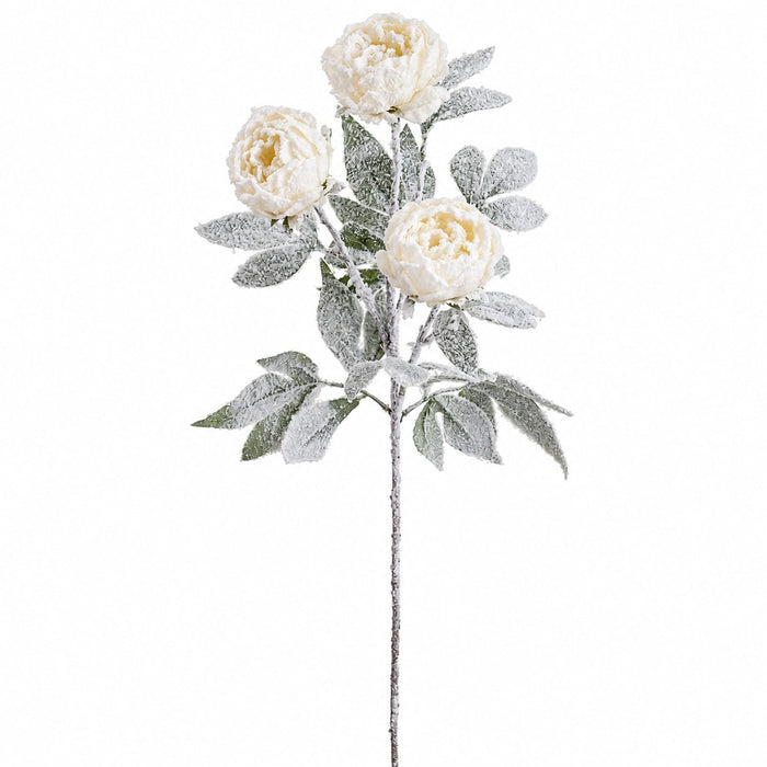 30" Flocked Peony Artificial Flower Stem -White (Pack of 8) - XFS152-WH