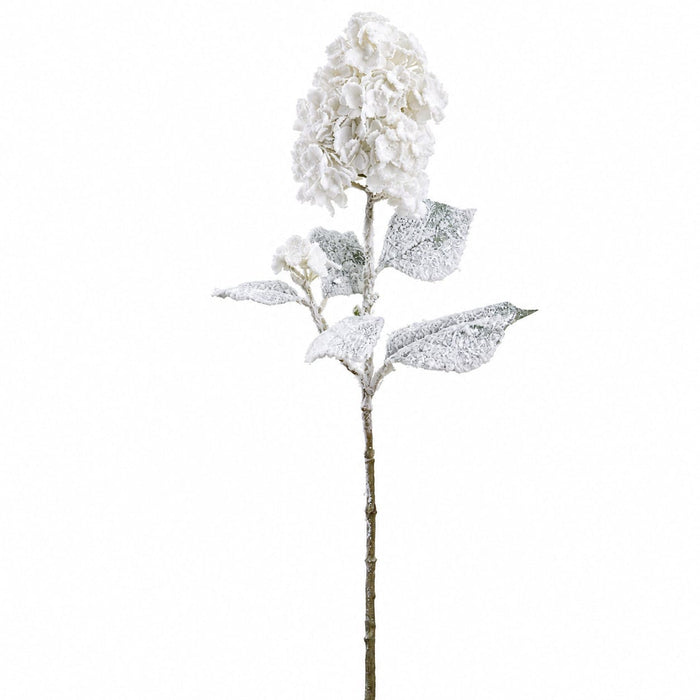 30" Flocked Hydrangea Artificial Flower Stem -White (Pack of 8) - XFS155-WH