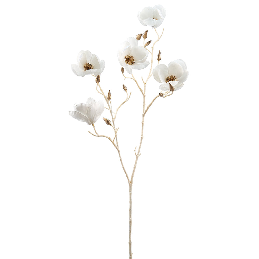 31" Magnolia Artificial Flower Stem -White/Gold (pack of 12) - XFS159-WH/GO