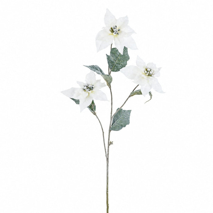 31" Flocked Poinsettia Artificial Flower Stem -White (Pack of 12) - XFS181-WH