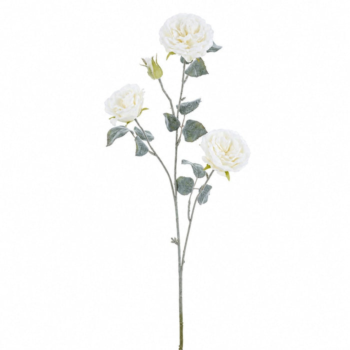 33" Flocked Rose Artificial Flower Stem -White (Pack of 12) - XFS183-WH