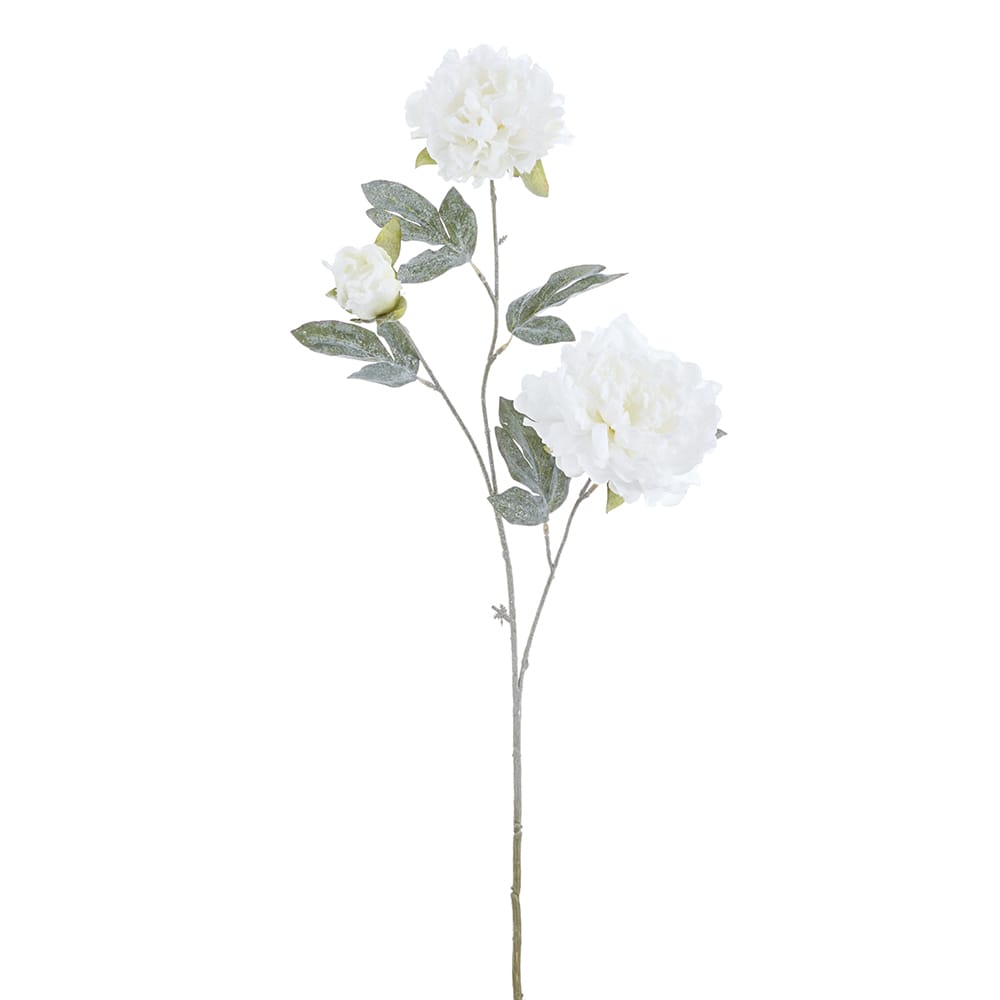 32" Flocked Peony Artificial Flower Stem -White (Pack of 12) - XFS190-WH