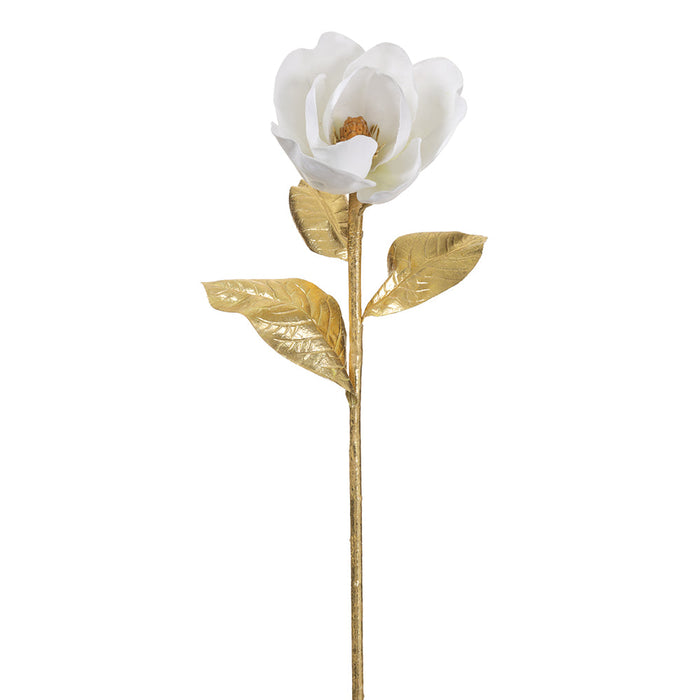 34" Artificial Magnolia Flower Stem -White/Gold (Pack of 6) - XFS196-WH/GO