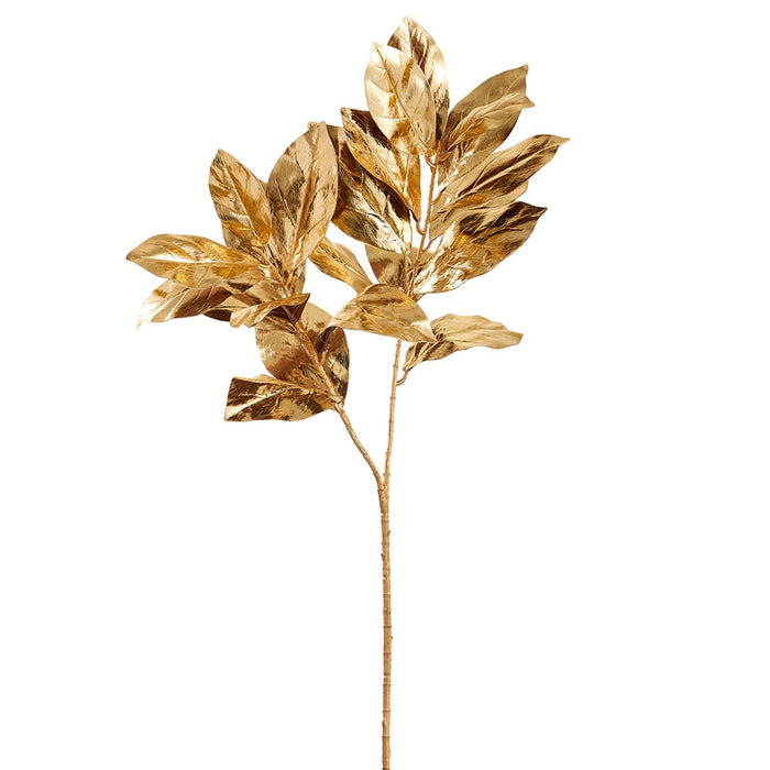 37" Metallic Artificial Magnolia Leaf Stem -Gold (pack of 6) - XFS199-GO