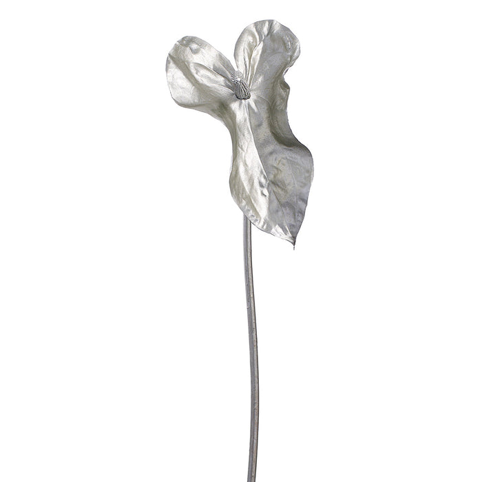 32.5" Artificial Metallic Anthurium Flower Stem -Silver (Pack of 12) (Open Box) - SAFR-XFS217-SI