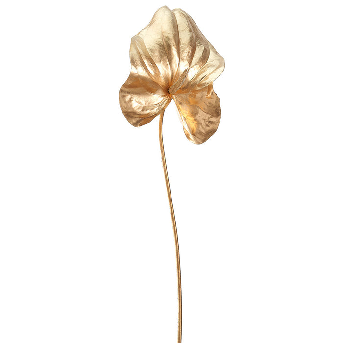 gold anthurium 34.25" Artificial Metallic Anthurium Flower Stem -Gold (Pack of 12)