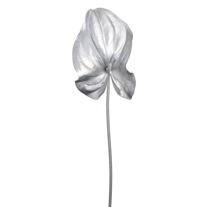 34.25" Artificial Metallic Anthurium Flower Stem -Silver (pack of 12) - XFS221-SI