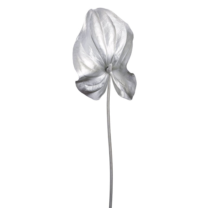 34.25" Artificial Metallic Anthurium Flower Stem -Silver (Pack of 12) - XFS221-SI