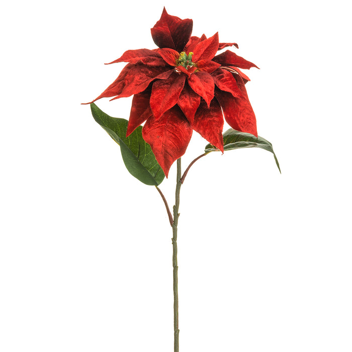 28" Artificial Velvet Holiday Poinsettia Flower Stem -Red (pack of 12) - XFS260-RE