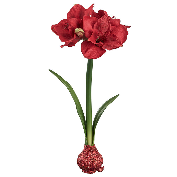 22" Standing Artificial Amaryllis Flower Stem With Glittered Bulb -Red (Pack of 4) - XFS276-RE
