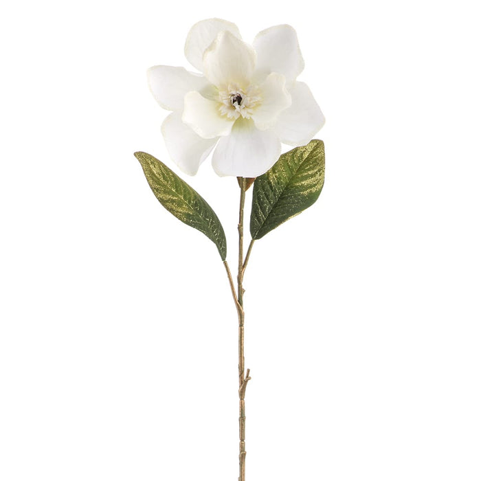 30" Glittered Magnolia Artificial Flower Stem -White (Pack of 12) - XFS289-WH