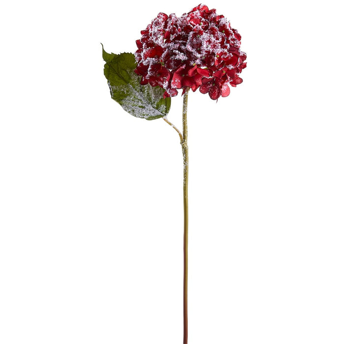18" Snowed Silk Hydrangea Flower Stem -Red/Snow (pack of 12) - XFS296-RE/SN