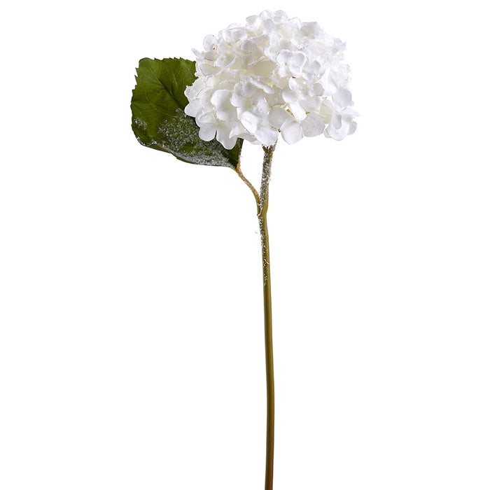 18" Snowed Silk Hydrangea Flower Stem -White/Snow (pack of 12) - XFS296-WH/SN