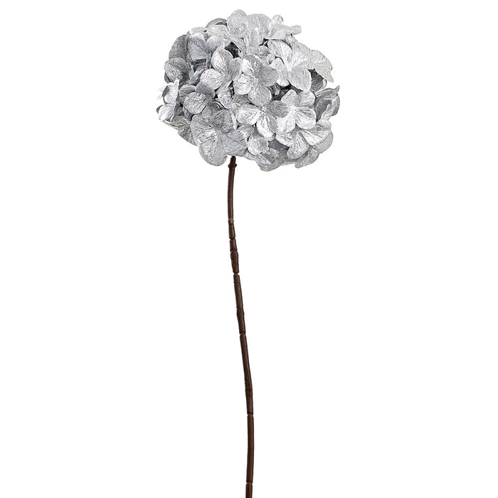 26" Metallic Artificial Hydrangea Flower Stem -Silver (Pack of 12) - XFS335-SI