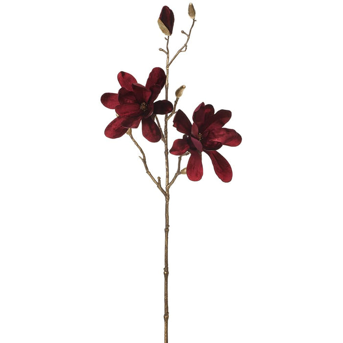 26" Shimmer Velvet Artificial Magnolia Flower Stem -Burgundy (Pack of 12) - XFS342-BU