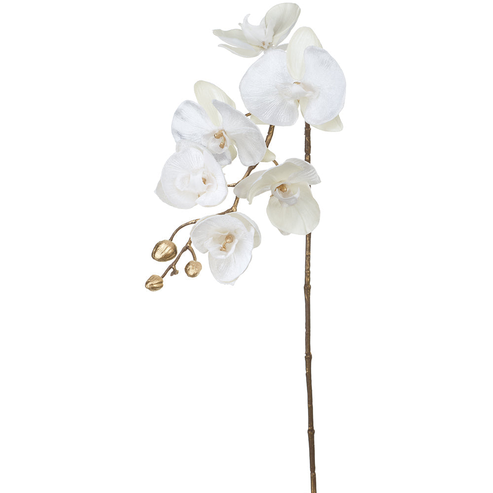 31" Shimmer Velvet Artificial Phalaenopsis Orchid Flower Stem -Cream (pack of 12) - XFS343-CR