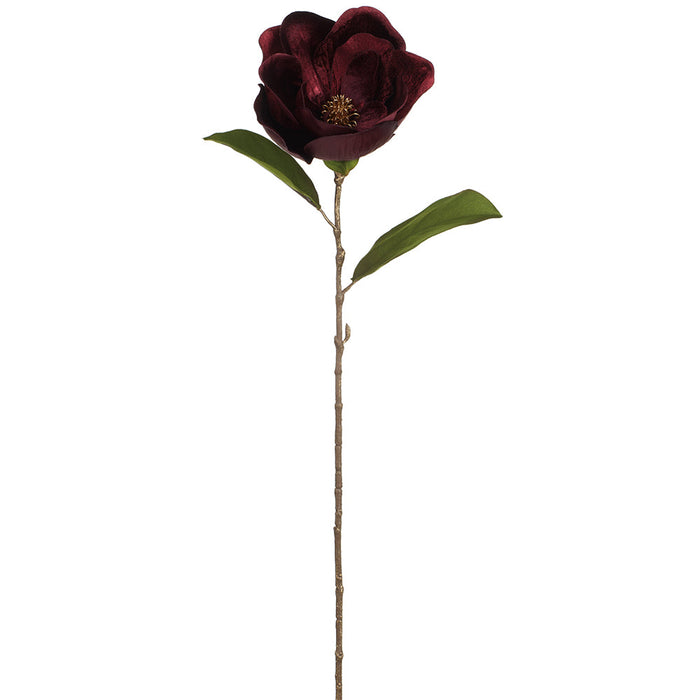29" Shimmer Velvet Artificial Magnolia Flower Stem -Burgundy (Pack of 12) (Open Box) - SAFR-XFS344-BU