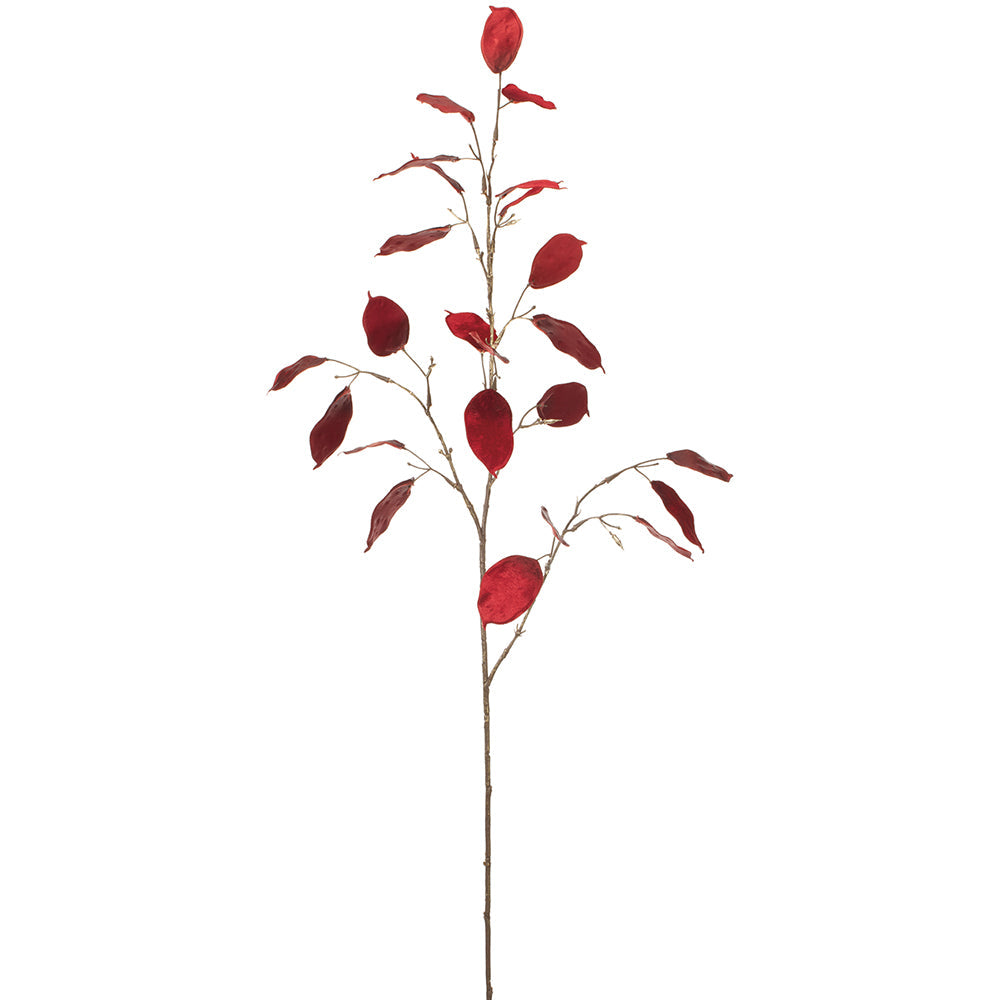 42" Shimmer Velvet Artificial Silver Dollar Eucalyptus Leaf Stem -Red (pack of 12) - XFS345-RE