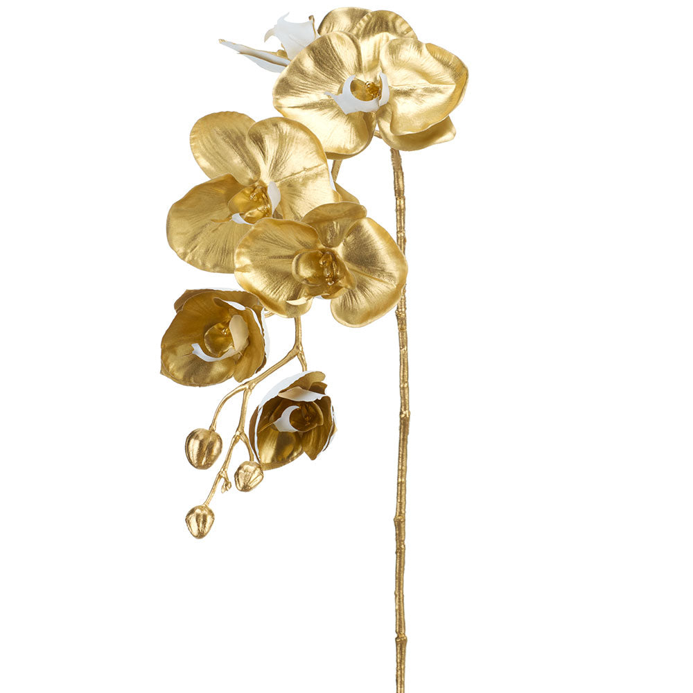 31" Artificial Phalaenopsis Orchid Flower Stem -Gold/White (Pack of 12) - XFS350-WH/GO