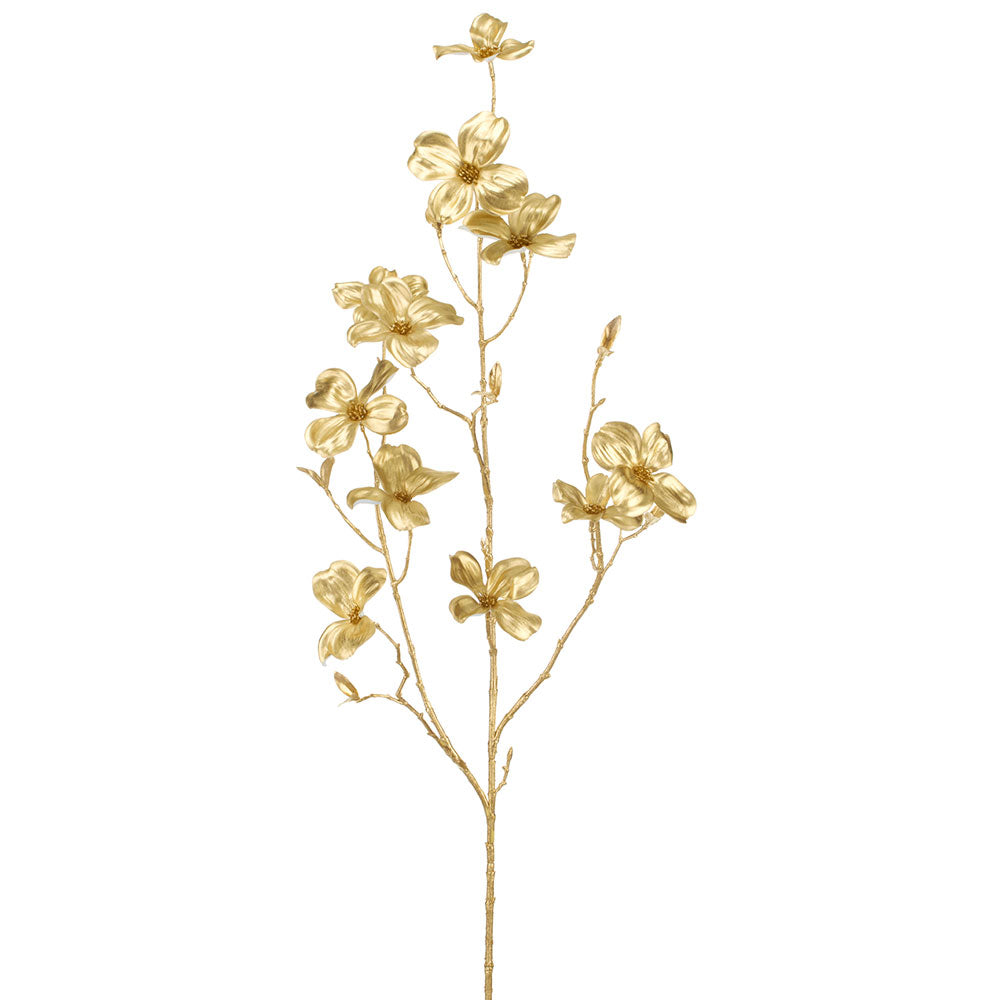 40" Artificial Dogwood Flower Stem -Gold/White (pack of 12) - XFS351-WH/GO