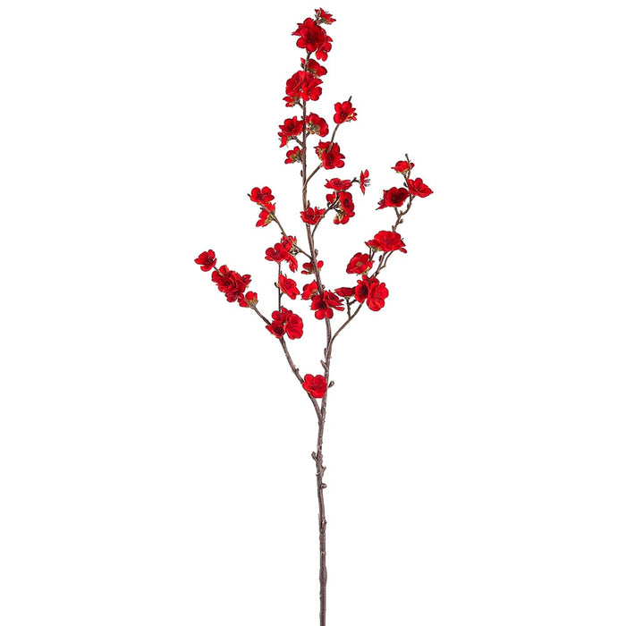 36" Artificial Velvet Plum Blossom Flower Stem -Red (pack of 12) - XFS360-RE
