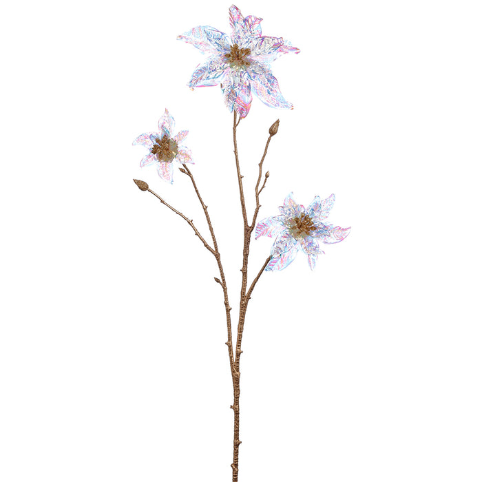 26.4" Artificial Poinsettia Flower Stem -Iridescent (pack of 12) - XFS395-IR