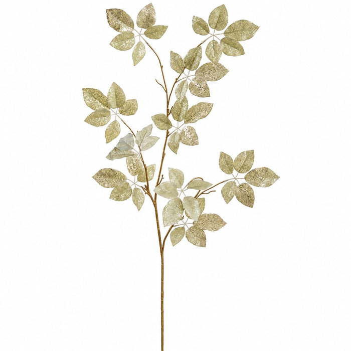 50" Metallic Lace Schefflera Leaf Artificial Stem -Green (Pack of 6) - XFS411-GR