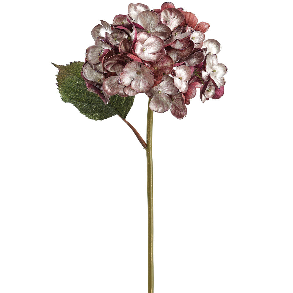 19.5" Glittered Metallic Artificial Hydrangea Flower Stem -Mauve/Tiffany (Pack of 12) - XFS468-PK