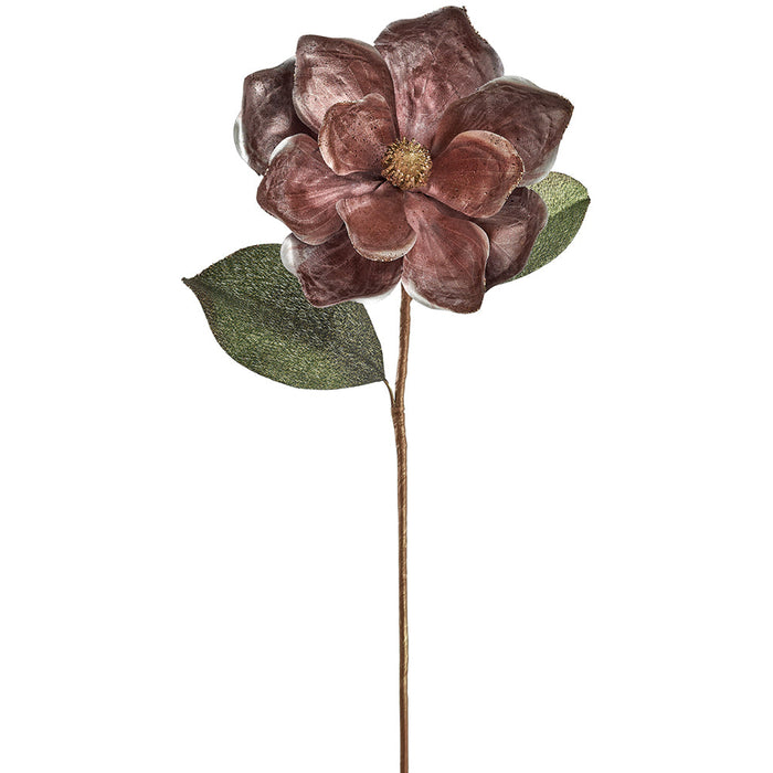 24" Glittered Metallic Artificial Magnolia Flower Stem -Coffee (Pack of 12) - XFS471-CV