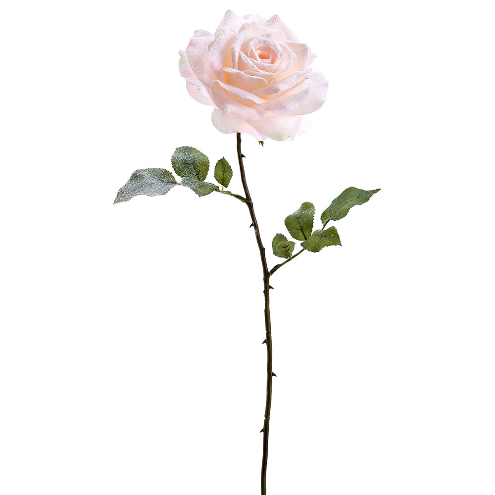 Flower Spray, Velvet Rose Stem - 20 - Cream Pink