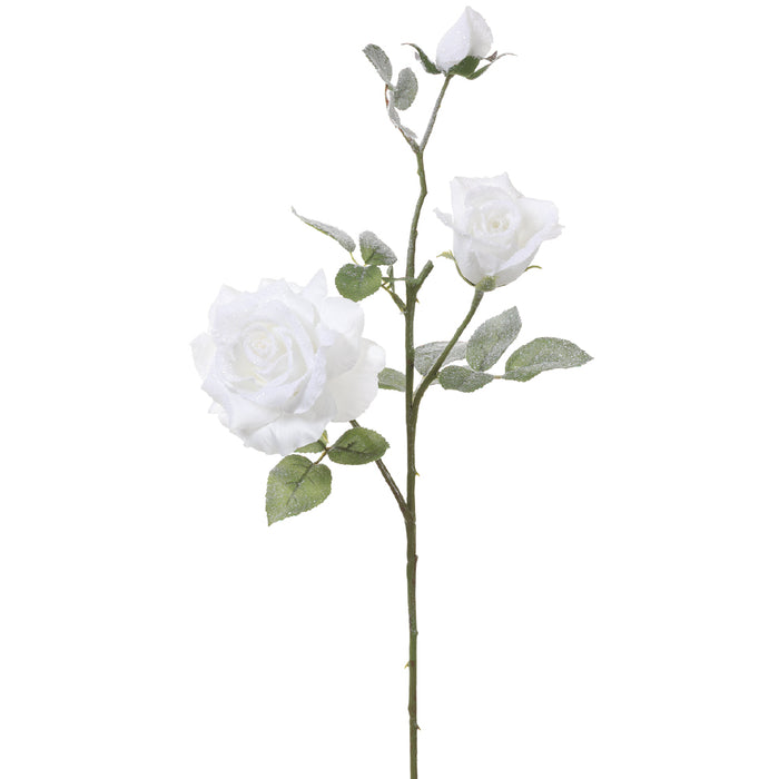 29.5" Snowed Artificial Rose Flower Stem -White (pack of 12) - XFS548-WH