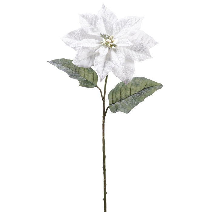 28" Artificial Snowed Poinsettia Flower Stem -White (pack of 12) - XFS551-WH