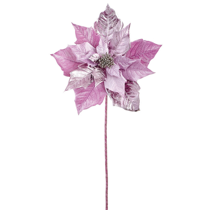 38" Metallic Velvet Artificial Poinsettia Flower Stem -Lavender (Pack of 12) - XFS570-LV
