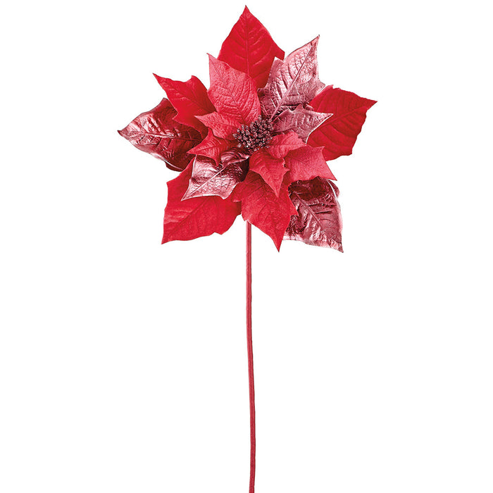 38" Metallic Velvet Artificial Poinsettia Flower Stem -Hot Pink (Pack of 12) - XFS570-PK/HT