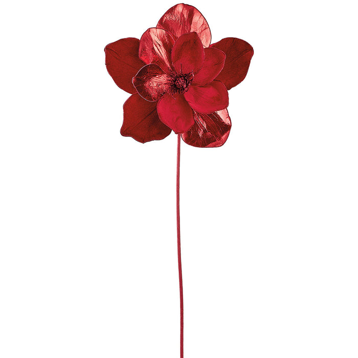 35.5" Metallic Velvet Artificial Magnolia Flower Stem -Red (Pack of 6) - XFS571-RE