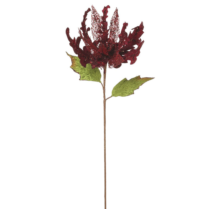 27" Sequin Artificial Poinsettia Flower Stem -Burgundy (pack of 12) - XFS600-BU