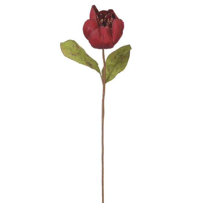 30.5" Sequin Artificial Magnolia Flower Stem -Red (pack of 12) - XFS607-RE