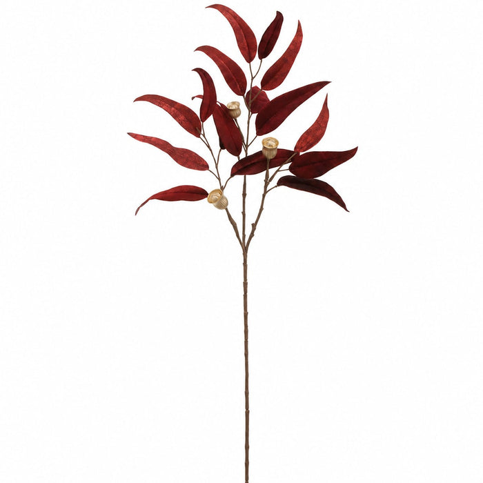 34" Velvet Eucalyptus Leaf & Pod Artificial Stem -Burgundy (Pack of 12) - XFS618-BU