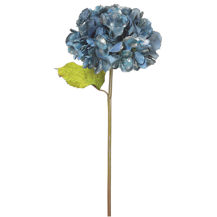 24" Glittered Silk Hydrangea Flower Stem -Blue (pack of 12) - XFS622-BL