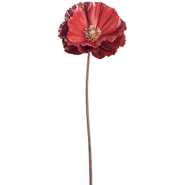 26" Porcelain Look Artificial Poppy Flower Stem -Brick (Pack of 12) - XFS626-BC