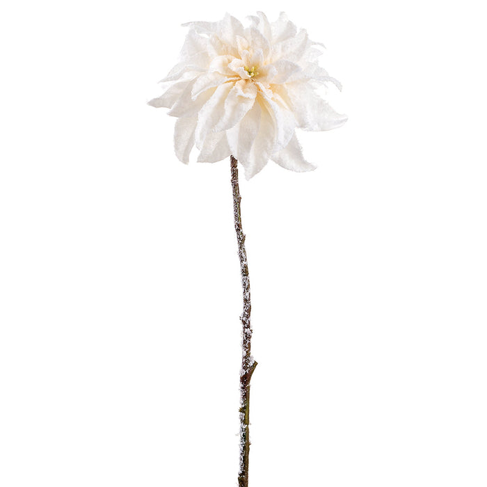 25.5" Flocked Artificial Poinsettia Flower Stem -White (Pack of 12) - XFS629-WH