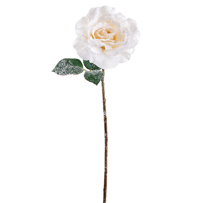 22" Flocked Artificial Rose Flower Stem -White (Pack of 12) - XFS632-WH