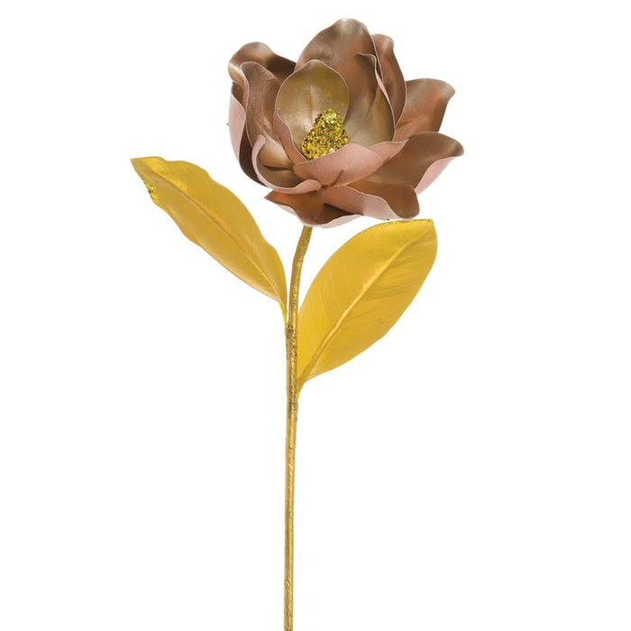 31" Metallic Artificial Magnolia Flower Stem -Rose Gold (pack of 12) - XFS634-GO/RO