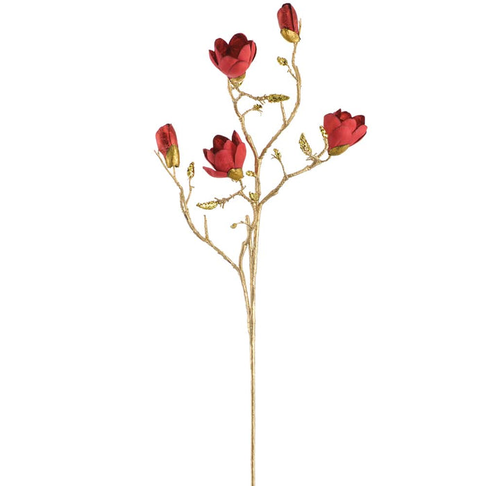 37" Metallic Artificial Magnolia Flower Stem -Red (Pack of 12) - XFS663-RE