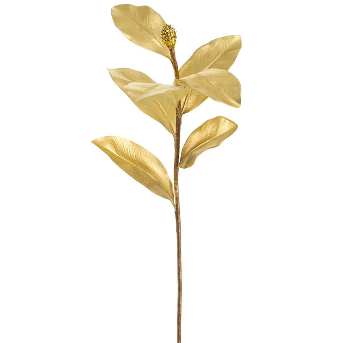 29" Budding Magnolia Leaf Artificial Stem -Gold (Pack of 12) - XFS668-GO