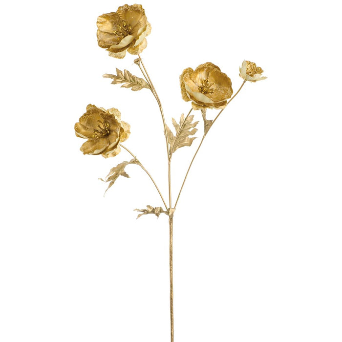 26" Metallic Artificial Poppy Flower Stem -Gold (Pack of 12) - XFS669-GO