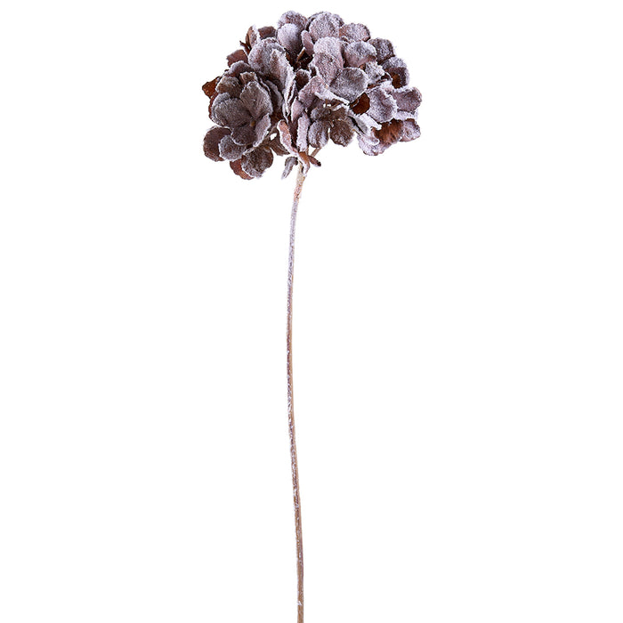 27" Snowed Artificial Hydrangea Flower Stem -Chocolate (pack of 12) - XFS684-CX