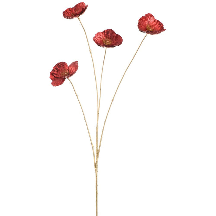 22.5" Metallic Artificial Poppy Flower Stem -Red (Pack of 12) - XFS689-RE