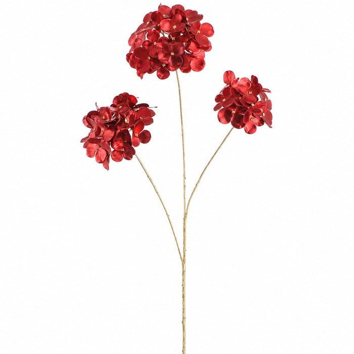 28.5" Metallic Artificial Hydrangea Flower Stem -Red (Pack of 12) - XFS691-RE