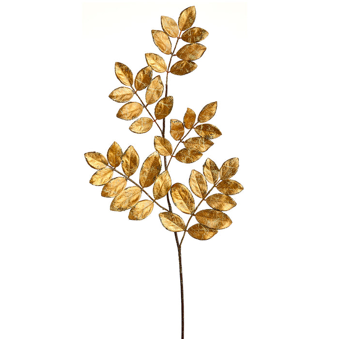 29" Glittered Artificial Ficus Leaf Stem -Gold (pack of 12) - XFS720-GO